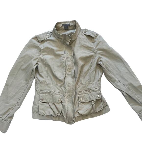 Ann Taylor Cotton Beige/Tan/Neutral Zip Up Cargo/Utility Jacket, Pockets, 6 - Picture 2 of 14